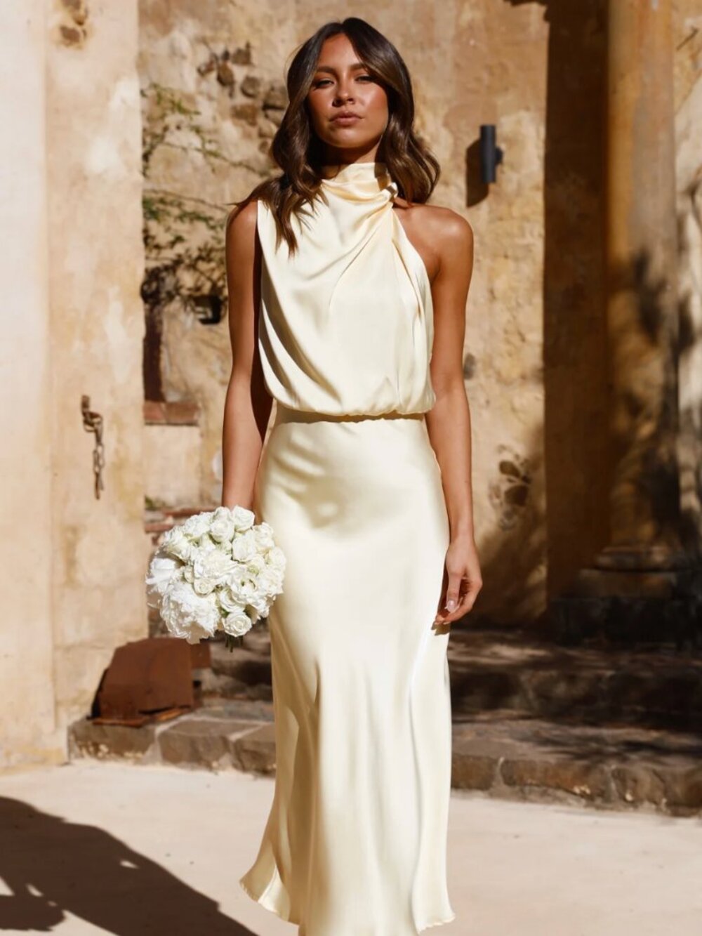 Billy J Lemon Yellow Satin Maxi Dress NWT - Size 8
